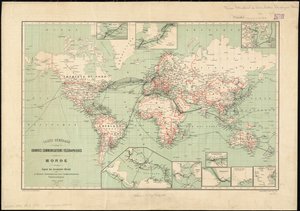 Světová mapa telegrafních čar vydaná International Telegraph Bureau, 1901    Měřítko: [ca. 1:70 000 000]